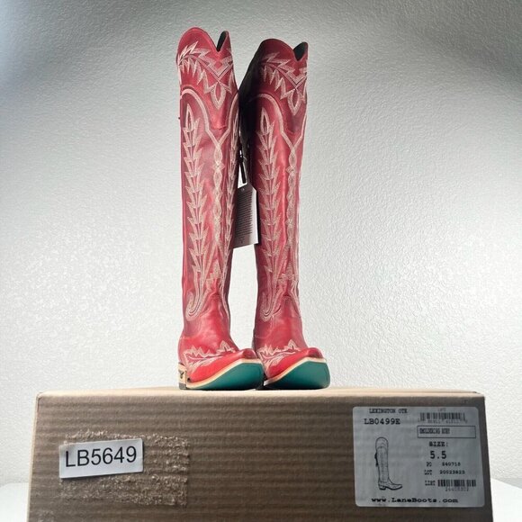 Lane LEXINGTON Over the Knee Womens Cowboy Boots 5.5 Red Western Cowgirl Lace Up - Picture 9 of 10